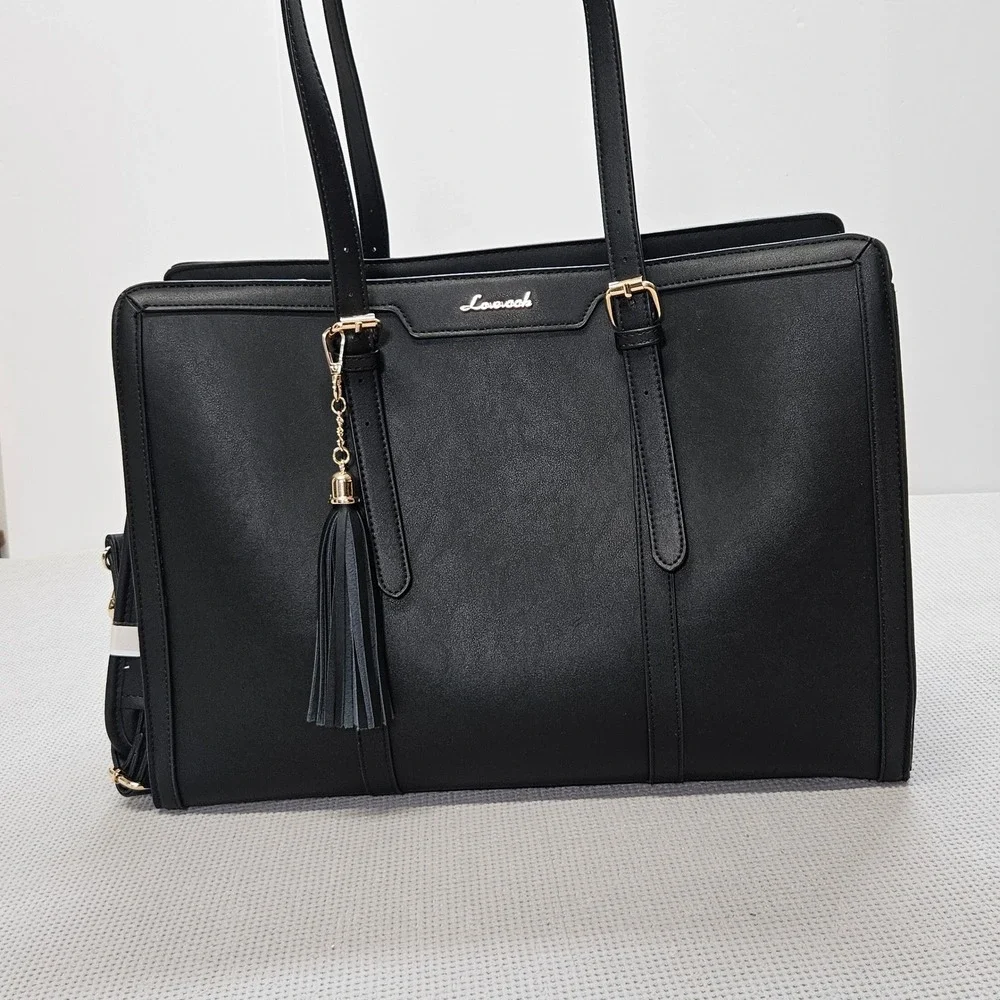 Lancash Black Structured Laptop Tote Bag for Women